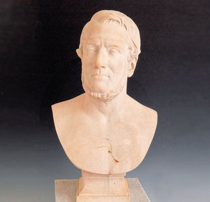 JAMES PRADIER (1790-1852) - EDMOND CAVÉ 1846 Buste en marbre, signé et daté en creux...