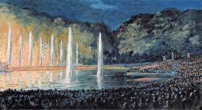 null LES GRANDES EAUX À VERSAILLES Aquarelle rehaussée de gouache blanche 29 x 45,5...