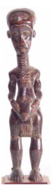 null Statuette féminine de fécondité LULUWA en bois sombre sculpté à belle patine...