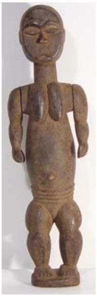 null Statue féminine EKET NIGERIA en bois à patine croûteuse, les bras articulés....