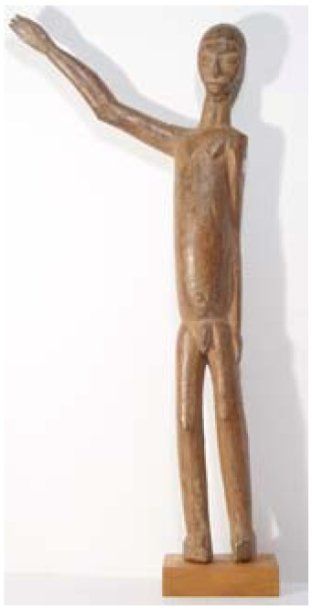 null Statuette BATEBA : important personnage masculin LOBI, debout, le bras levé,...