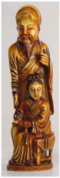 null Statuette en ivoire à patine brune, représentant un mandarin de l'ancienne Chine...