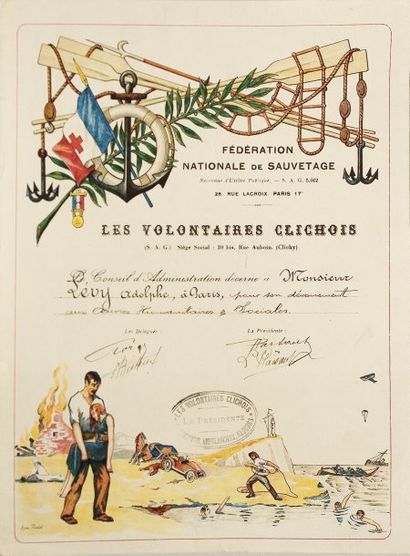 OMNISPORTS Diplôme en couleurs de la Fédération Nationale de Sauvetage "Les Volontaires...