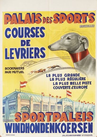 OMNISPORTS Affiche lithographique pour des courses de lévriers au Palais des Sports...