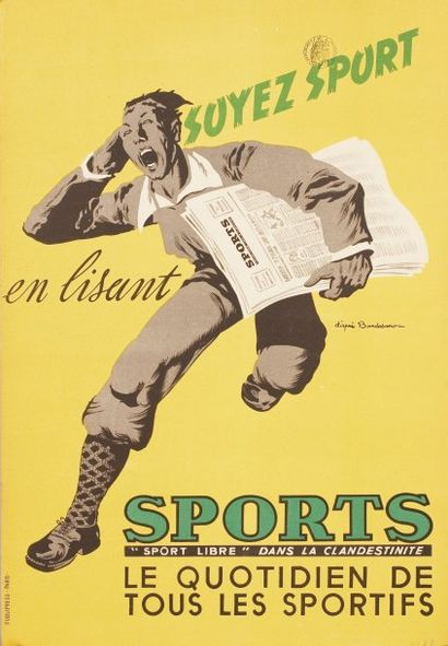 OMNISPORTS Affiche publicitaire pour le Journal "Sports" d'après Bardasano. 59,5...