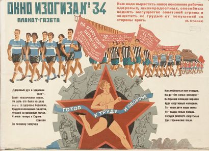 OMNISPORTS Affiche russe pour la pratique du "Sport", 1932, (quelques restaurations,...