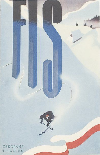 SPORT D'HIVER Affichette des championnats du Monde 1939 à Zakopane. 20 x 28 cm. Encadrée...