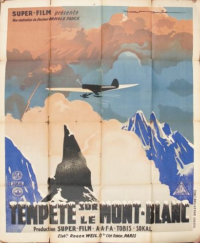 ALPINISME SOUBIE. Affiche cinématographique pour le film "Tempête sur le Mont-Blanc"...