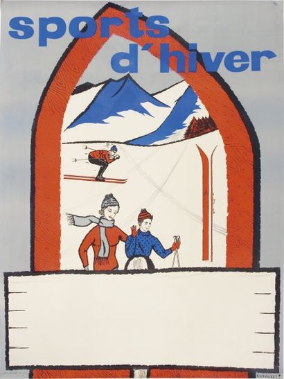 SKI CROUZET R. Affiche signée. Sports d'hiver. 155 x 115,5 cm. Entoilée.