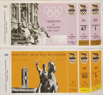 JEUX OLYMPIQUES Lot de 2 billets complets des Jeux Olympiques de Rome 1960 pour les...