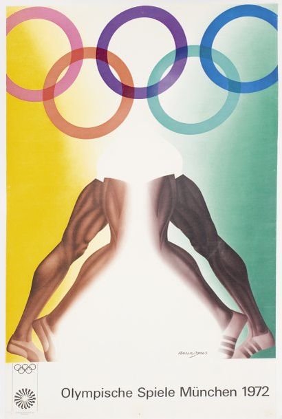JEUX OLYMPIQUES JONES Allen. Affiche signée pour les Jeux Olympiques de Munich 1972....