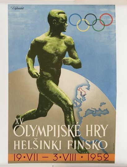 JEUX OLYMPIQUES Affichette de F. SYSIMESTA pour les Jeux Olympiques d'Helsinki de...