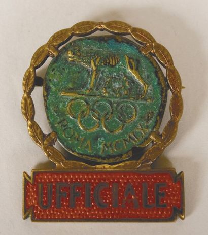 JEUX OLYMPIQUES Badge "ufficiale" pour les Jeux Olympiques de Rome 1960. Bronze doré...