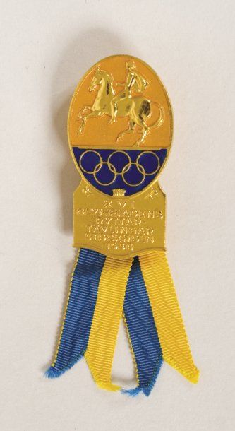 JEUX OLYMPIQUES Badge officiel pour les Jeux Olympiques de Stockholm 1956. Bronze...