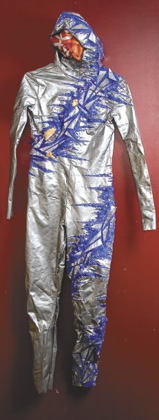 JEUX OLYMPIQUES 1992 Albertville. Rare costume de patineur, argent et bleu, du styliste...