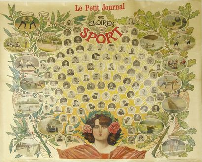 OMNISPORTS Affiche gravée par CHARAIRE pour le Petit Journal intitulée "Aux Gloires...
