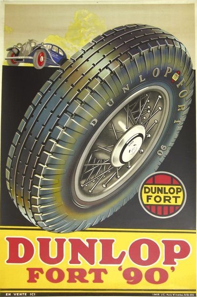 AUTOMOBILE Affiche Dunlop Fort 90. Entoilée. 154 x 99 cm.