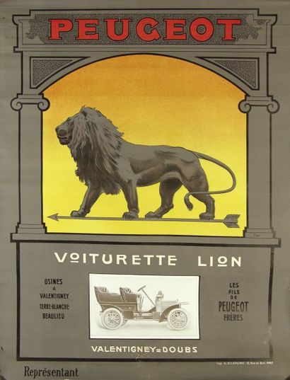 AUTOMOBILE Affiche Peugeot. Le Lion. 77 x 59,5 cm.