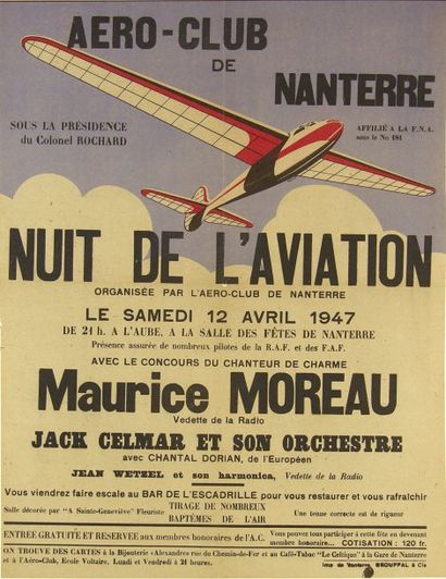 AVIATION Affiche pour la nuit de l'Aviation à l'Aéroclub de Nanterre du 12 avril...
