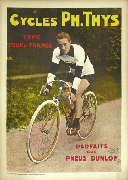 CYCLISME Affiche photographique pour les Cycles Philippe THYS. Entoilée. 78 x 58...
