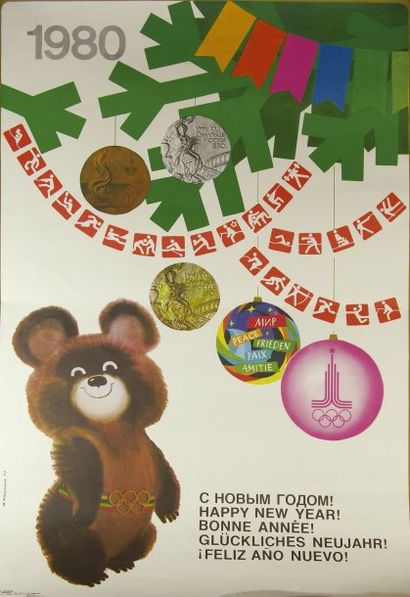 JEUX OLYMPIQUES Affiche de Bonne Année pour les Jeux Olympique de Moscou, 1980. La...