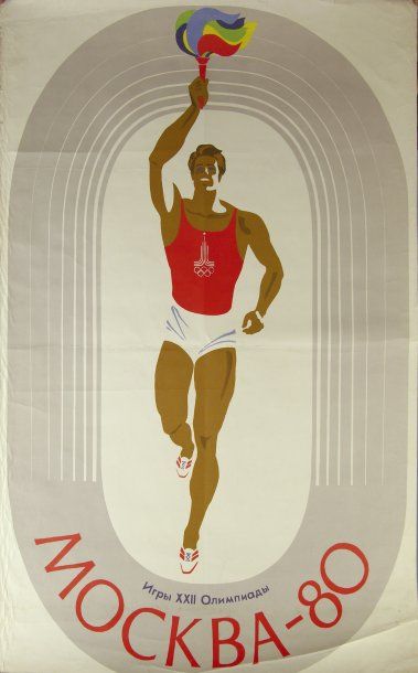 JEUX OLYMPIQUES Affiche des XXIIe Jeux Olympiques de Moscou 1980. Le Porteur de la...