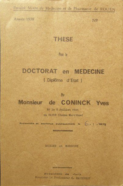 ESCRIME CONINCK (Yves de). Escrime et médecine. Thèse pour le doctorat en médecine...