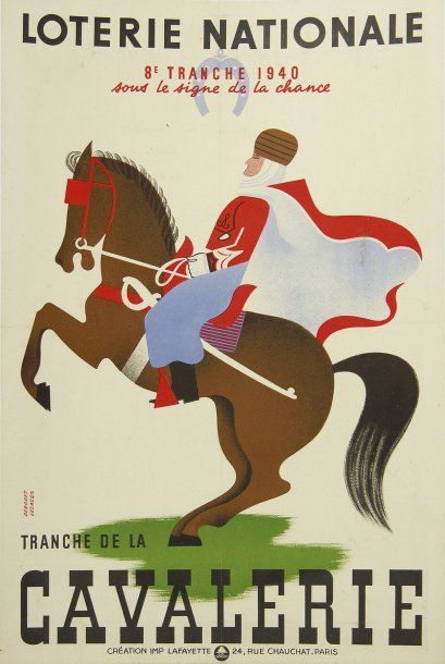 HIPPISME Affiche de Derouet-Lesacq pour la Tranche de la Cavalerie de la Loterie...
