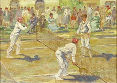 TENNIS Huile sur toile d'Albert RIGAUX. Signée en bas à gauche. Encadrée. 44 x 33...