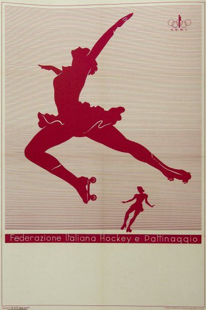 PATINAGE Affiche pour la fédération Italienne de Hockey et de patinage. 1938. Patinage...