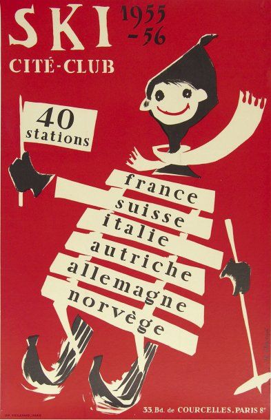 SKI Affiche de M. Chassepot pour le Ski Cité-Club 1955-56. Imp. Vieillemard Paris....