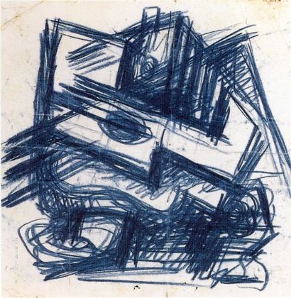 LIPCHITZ (Jacques, 1891-1973) " Composition cubiste à la guitare " Crayon bleu sur...