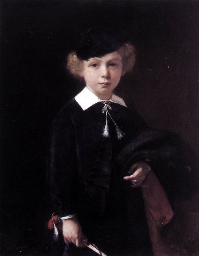 JACOB (Stephen, 1846-?) " Le jeune écolier " Huile sur toile signée sur la droite...