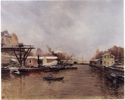 VAUTHIER (Pierre-Louis, 1845-1916) " Le Bassin de l'Arsenal à Paris " Huile sur toile...