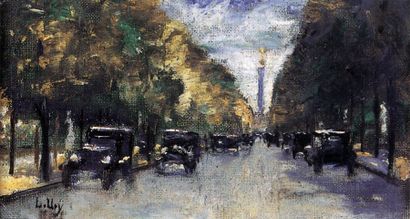 URY (Lesser, 1861-1931) Boulevard à Berlin " Huile sur toile marouflée sur carton,...