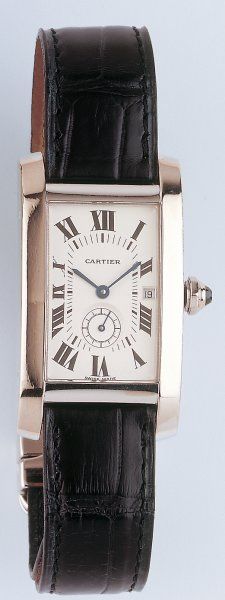 CARTIER TANK AMERICAINE. MONTRE DE POIGNET en or gris. Cadran blanc. Date. Trotteuse...