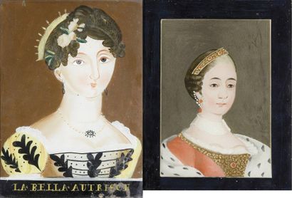 null Deux portraits en buste de dame de qualite Alsace, XIXe siècle. Deux portraits...
