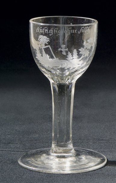 null Petit verre à jambe gravé Allemagne, XVIIIe siècle. Petit verre à jambe en verre...