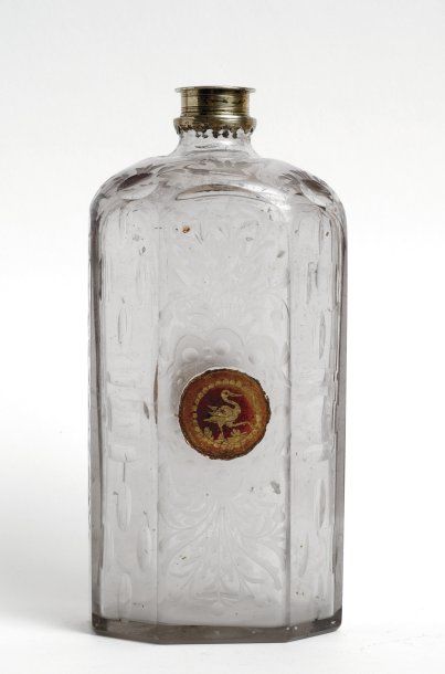 null Flacon à médaillons en verre églomisé Bohème, 1ère moitié du XVIIIe siècle....