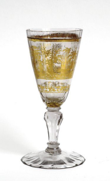null Pokal à « Zschwischengold dekor » Bohème, 1730-1740. Pokal en verre incolore...