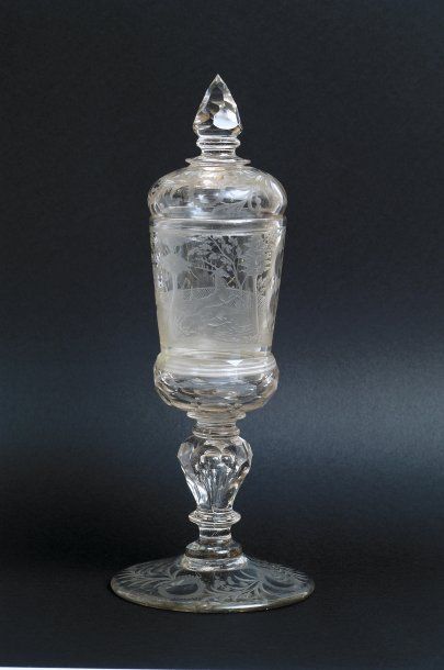 null Pokal de voyage Bohème, fin du XVIIe siècle. Pokal avec son couvercle en verre...