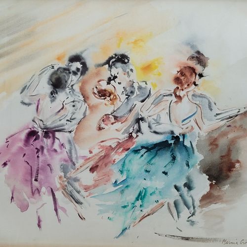 (E) Marina GREKOFF (1918-2009) 
Scène de danse 
Aquarelle, signée 
69 x 59 cm