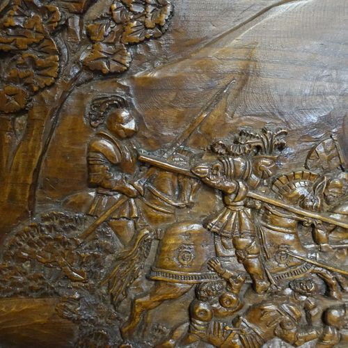 Jean Pierre SURUGUE : Grand panneau en bois sculpté en bas relief d'un scène de &hellip;