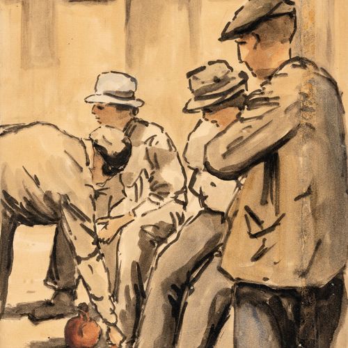 Omer, Francois 1885 Avignon - 1950 ibid. Watercolor. Boules player. U.L. Sign. 4&hellip;