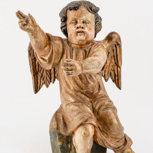 Putto Wooden sculpture, full-round carved, polychrome painted and gilded. Putto &hellip;