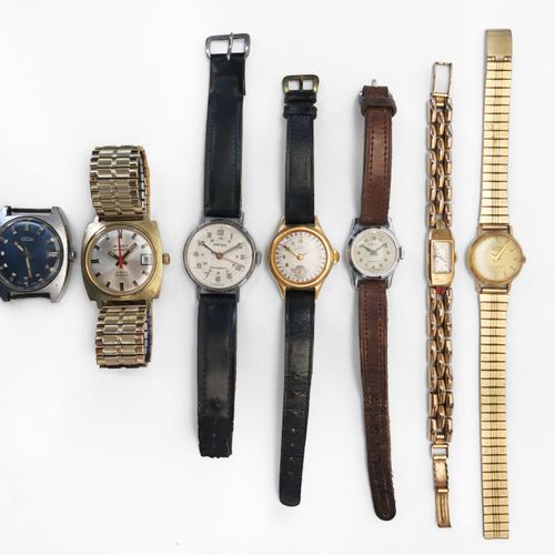 Null Lot de sept montres vintage signées Arsa, Cimier, Camy, Birex, Rego et Oris&hellip;