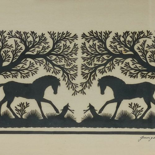 Null Hans Jungen (1947)

Découpage à motif de chevaux, signé et daté 1972, 15x25&hellip;