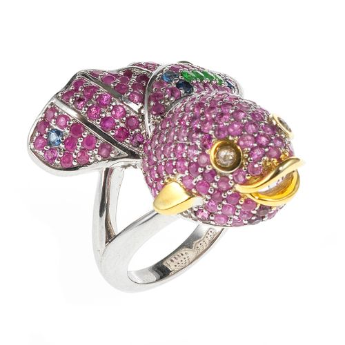 Null *Bague à motif de poisson pavé de rubis rehaussés de tsavorites et aux yeux&hellip;