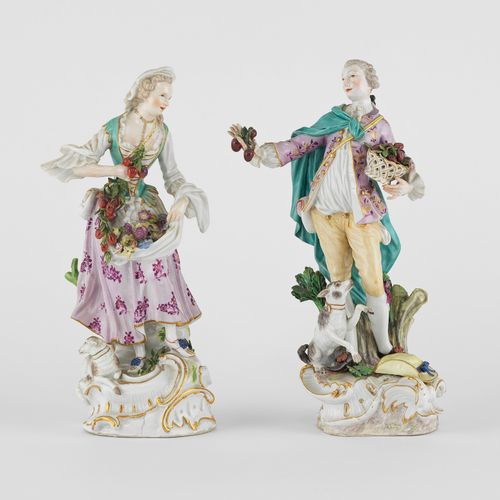 Null Paire de sujets, Meissen, XVIIIe s

Porcelaine émaillée polychrome, H 27 cm