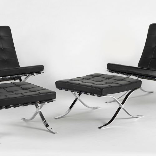 Null Paire de fauteuils et d'ottomans Barcelona par Ludwig Mies van der Rohe (18&hellip;